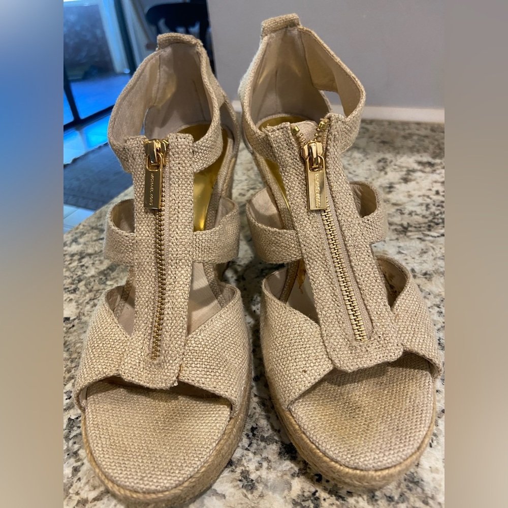Michale Kors canvas wedge zip front heel, size 8.5